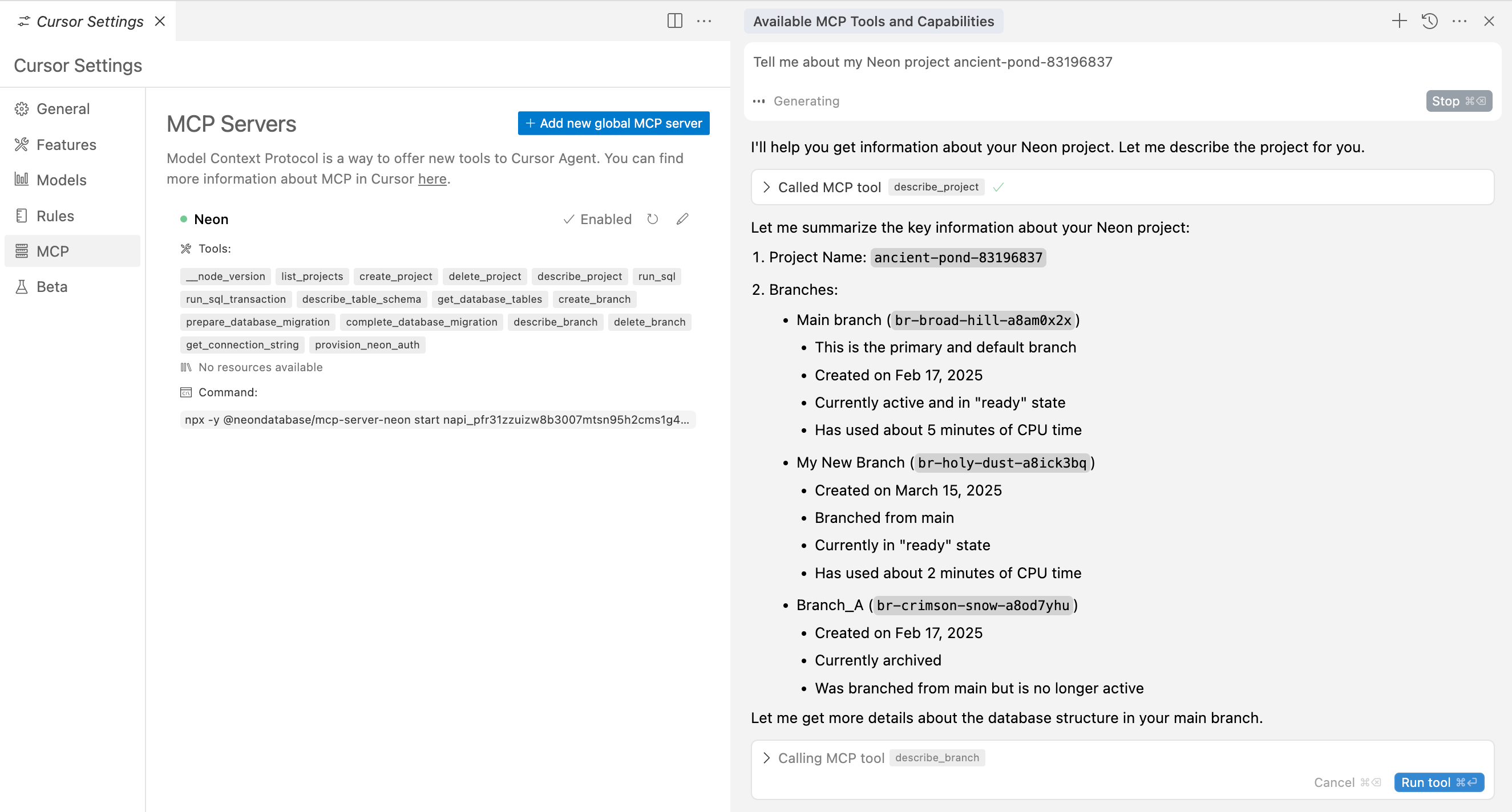 Cursor list project details